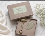 June Berry Gemstone Facial Roller & Gua Sha Set Green Face Massage Tool. Fixed Price $13.00.