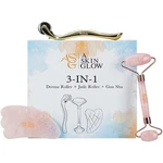 Skin Glow 3-IN-1 Derma Roller Jade Gua Sha Facial Massage Pink Gold. Fixed Price $35.00.