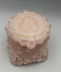 Fostoria Jenny Lind Pink Milk Glass Cameo Vanity Handkerchief Trinket Box. Fixed Price $106.21.